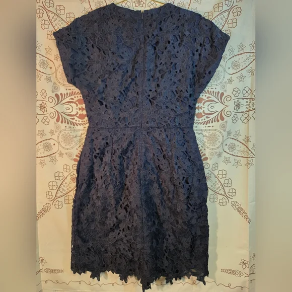 Banana Republic Midnight Blue Lace Dress Floral Lace - Picture 2 of 3